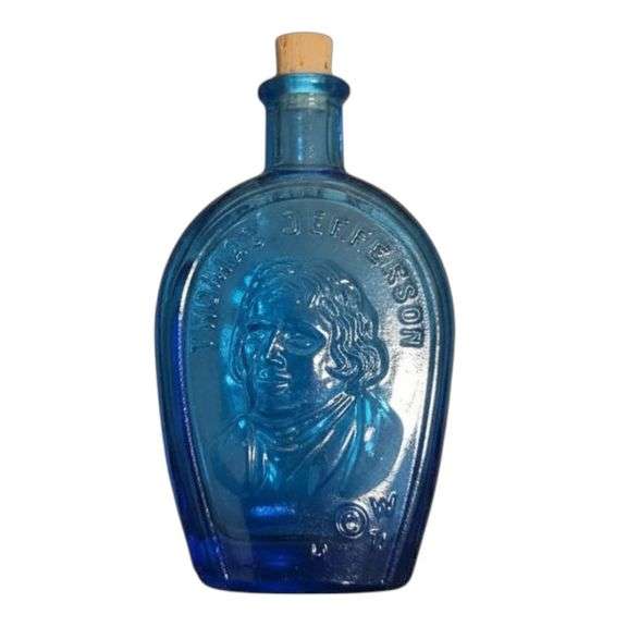 Cobalt Blue Thomas Jefferson Commemorative Glass Bottle image