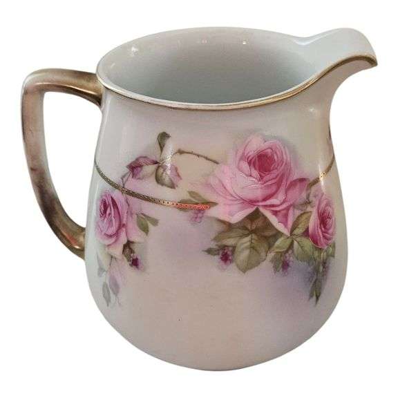 Vintage Bavaria Porcelain Creamer with Pink Roses image