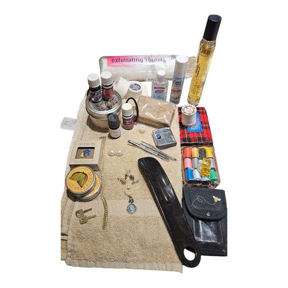 Mixed Lot of Vanity, Sewing, and Jewelry Essentials image