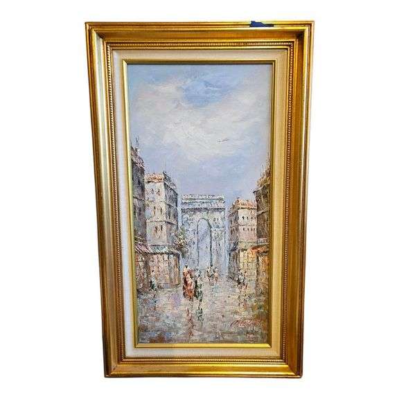 Framed Parisian Street Scene Oil Painting – Signed Artwork image