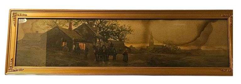 Panoramic Farmstead Print in Ornate Gold Frame image