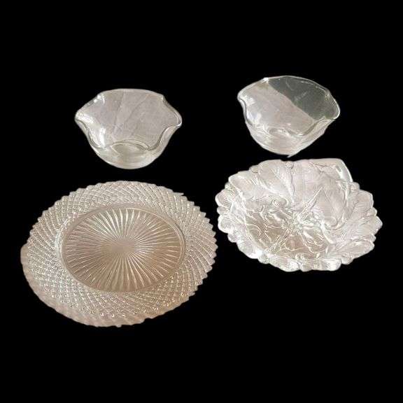 Lot of 4 Vintage Clear Glass Serving Pieces image