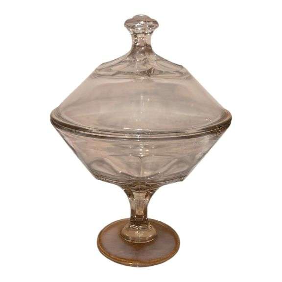 Vintage Clear Glass Pedestal Compote with Lid image