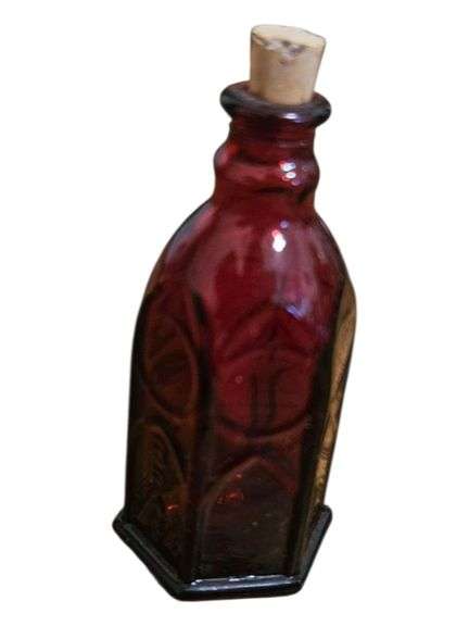 Vintage Ruby Red Glass Bottle with Cork Stopper image