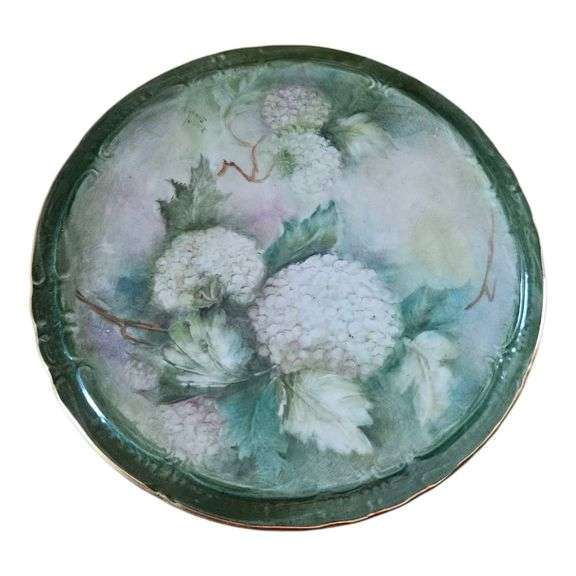 Cut Glass Creamer, Sugar, and Mini Vase Set on Hand-Painted Plate image