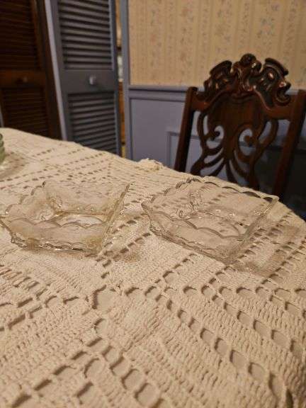 A pair of Rare Antique EAPG Fostoria Atlanta Lion Head Rectangle Spoon Tray, candy bowl image