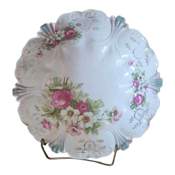 Antique Scalloped Porcelain Bowl with Pink Rose Design image