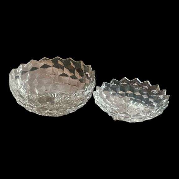 2 Vintage Clear Glass Diamond-Pattern Bowls image