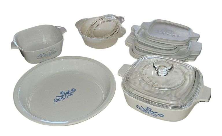CorningWare Blue Cornflower Bakeware Lot – Multiple Dishes, Lids & Serving Pieces image