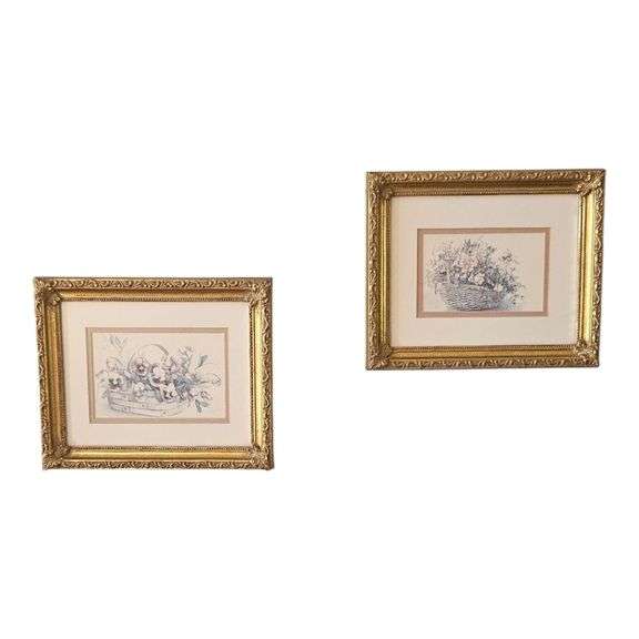 Pair of Framed Floral Basket Prints image