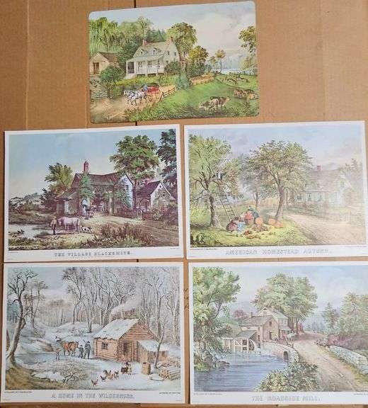 Vintage Currier & Ives Americana Print Collection – 5 Lithograph Reproductions image