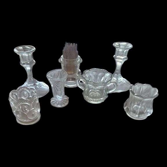 Mixed Lot of Vintage Clear Glass Tableware & Miniatures image