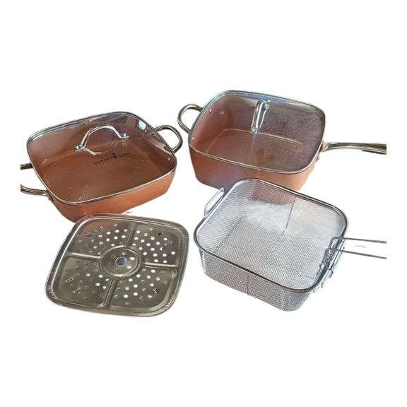 Copper Chef 4-Piece Cookware Lot – Pans, Steamer Insert & Fry Basket image