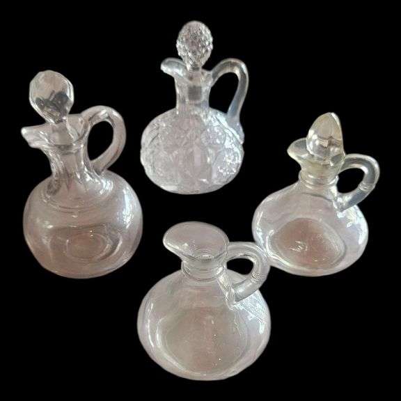Lot of 4 Vintage Glass Cruets – Clear & Cut Glass image