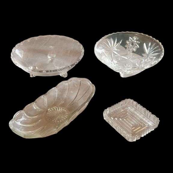 Lot of 4 Vintage Clear Glass Serving Pieces image