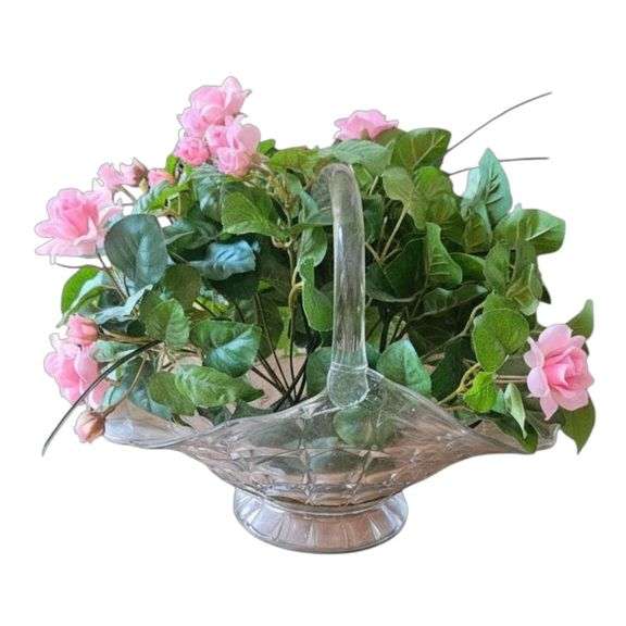 Cut Glass Basket with Pink Floral Arrangement image