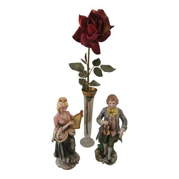 1Vintage Bisque Porcelain Musician Couple – Hand Painted Figurines with Faux Meissen Mark image