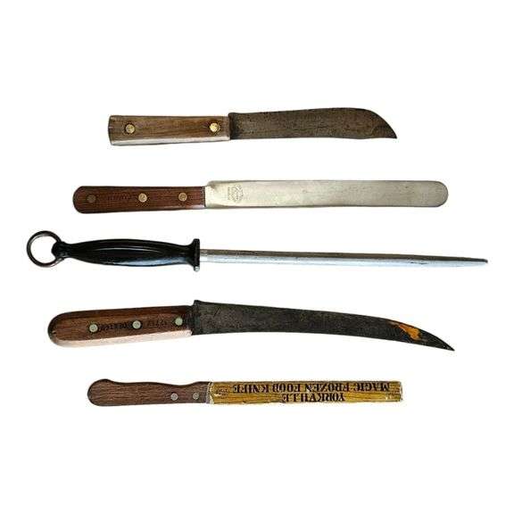 Vintage Kitchen Knife & Sharpening Steel Set – Mixed Brands image