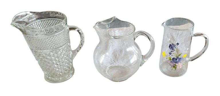 Trio of Vintage Clear Glass Pitchers – Mixed Styles image
