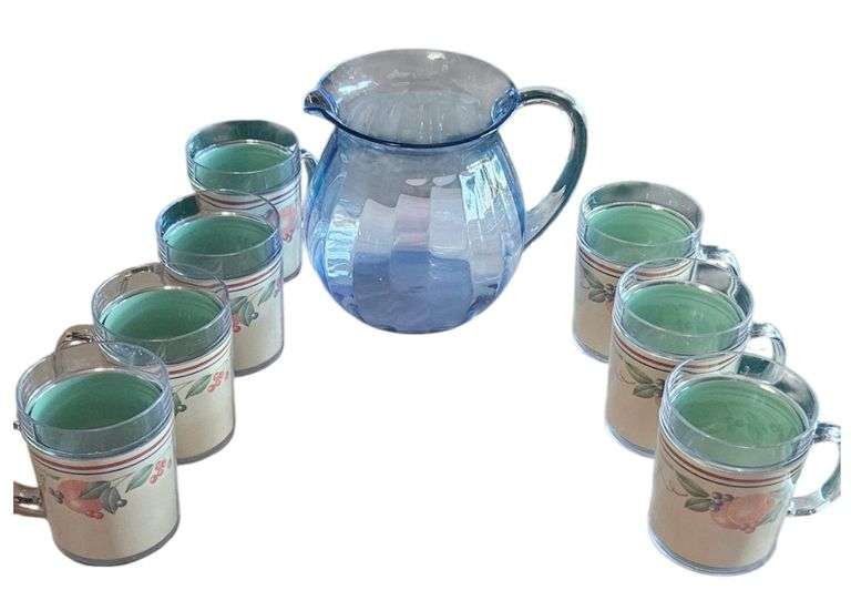 Blue Glass Pitcher & 8 Tumbler Set image
