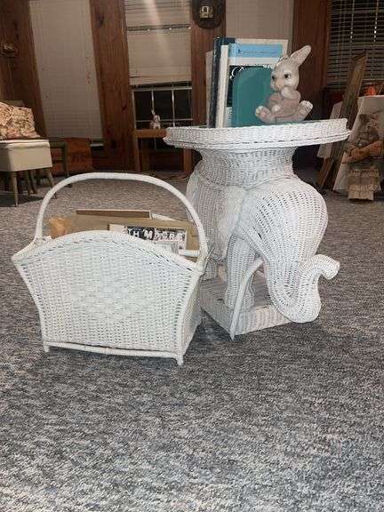 wicker elephant table and magazine rack image
