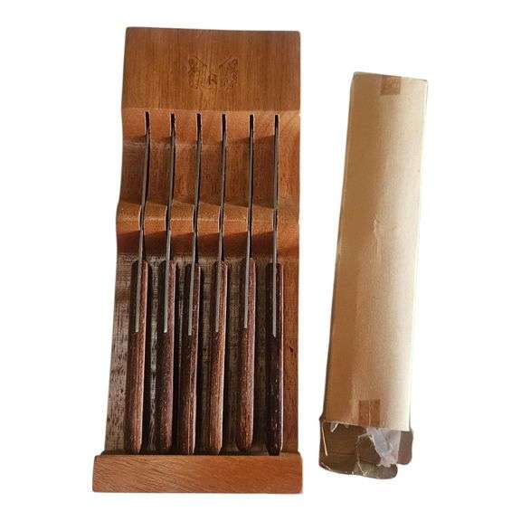 Vintage Hartford Forge Steak Knife Set in Wooden Block image