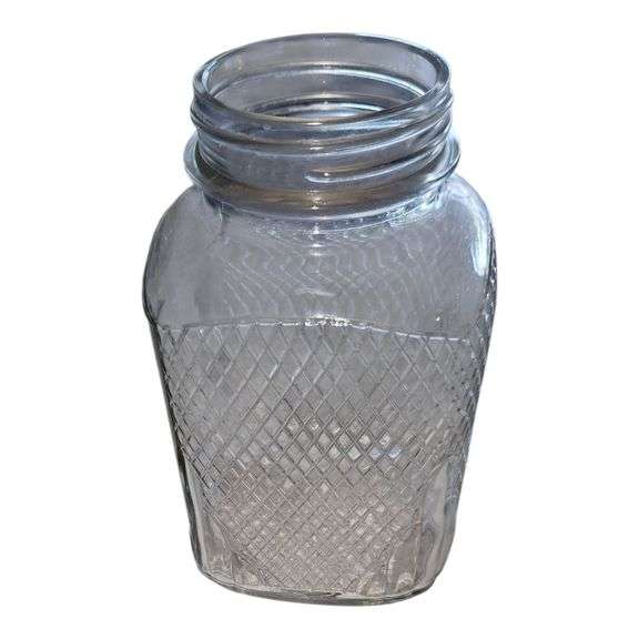 Vintage Clear Glass Storage Jar – Diamond Crosshatch Pattern image