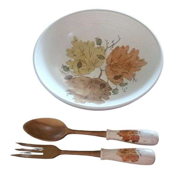 Metlox Woodland Gold – Serving Bowl with Wooden Salad Servers image