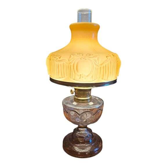 Vintage Electrified Glass Lamp with Amber Satin Shade image