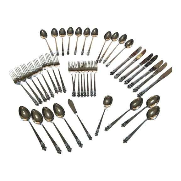 42-Piece Stainless Steel Flatware Set – Trimont Japan – Vintage Scroll Pattern image