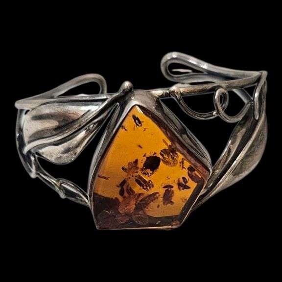 Sterling Silver & Baltic Amber Cuff Bracelet image