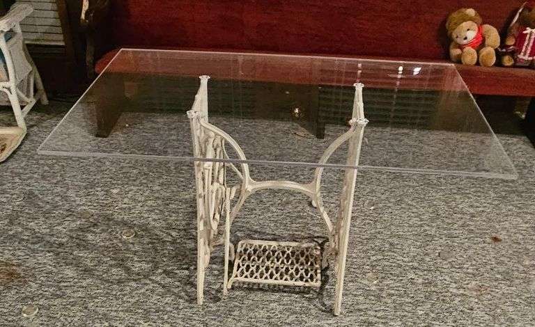 Vintage Sewing Machine Base Table w/ Plexiglass Top image