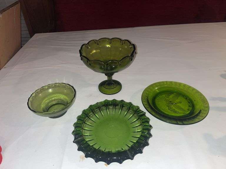 green vintage glass pieces image
