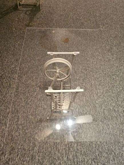 Vintage Sewing Machine Base Table w/ Plexiglass Top image