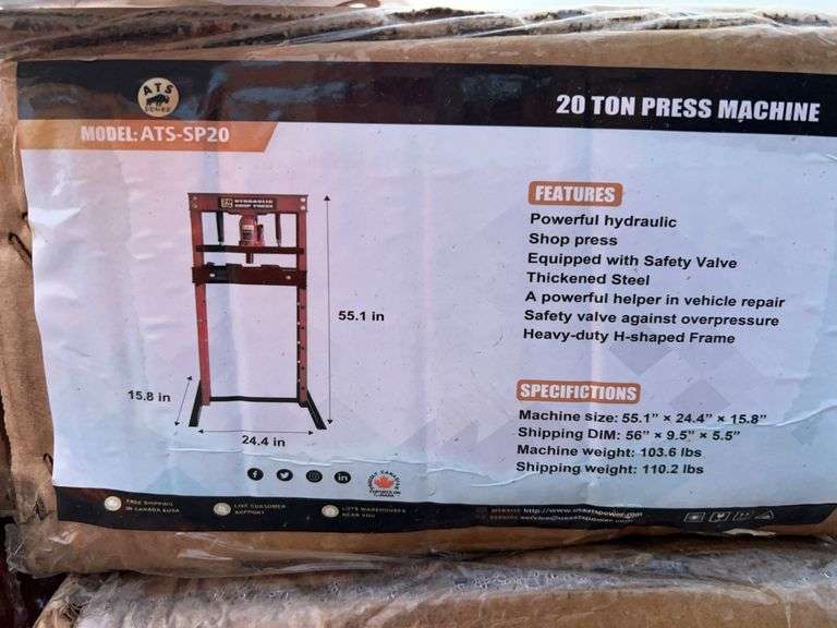 ATS-SP20 Power 20-ton Hydraulic Shop Press image
