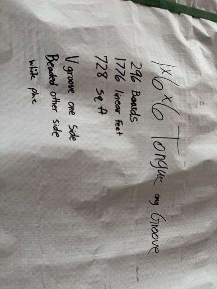 1x6x6 tongue and groove White pine. V groove on one side, beaded on the other. 296 boards 1776 linear foot selling per sq ft x728 image