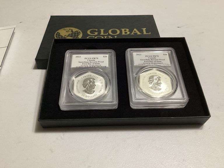 Two 2023 Canada $20 Snowflake Reverse Proof First Day of Issue PCGS PR70 Coins image