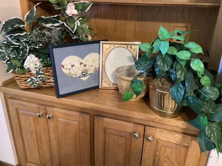 Framed Goose Art, Poem Print, and Two Artificial Plants - Lot 023 image