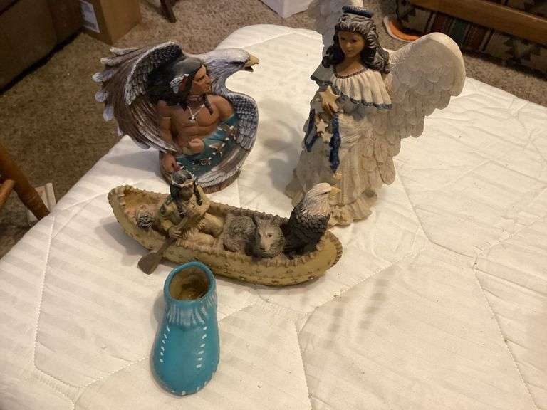 Mixed Decorative Figurine Lot - Angel, Native American, and More image
