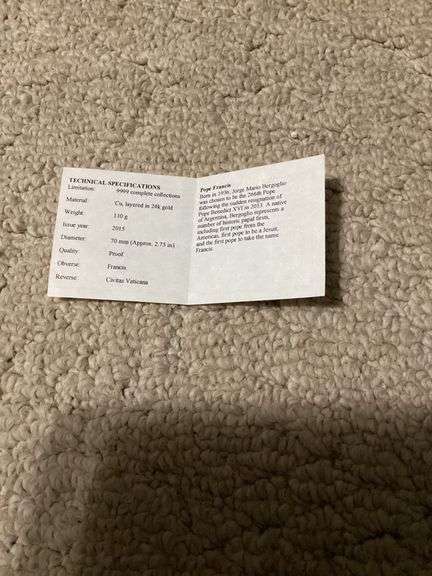 Lot of 2 Gold-Layered Coins: Bill of Rights and Pope Francis with Certificates image