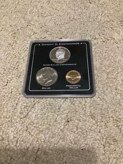 Dwight D. Eisenhower Silver Bullion Commemorative and Presidential Dollar Coin Set image