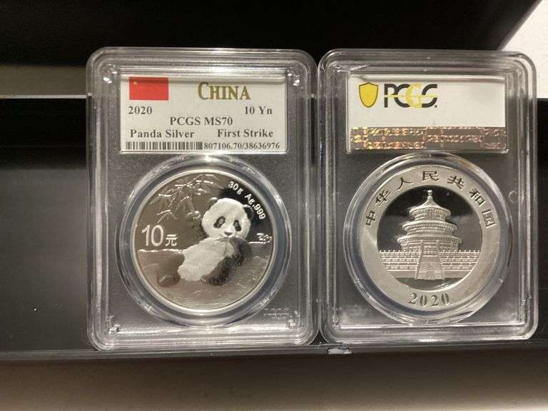 Two 2020 China Panda 10 Yuan Silver Coins PCGS MS70 image