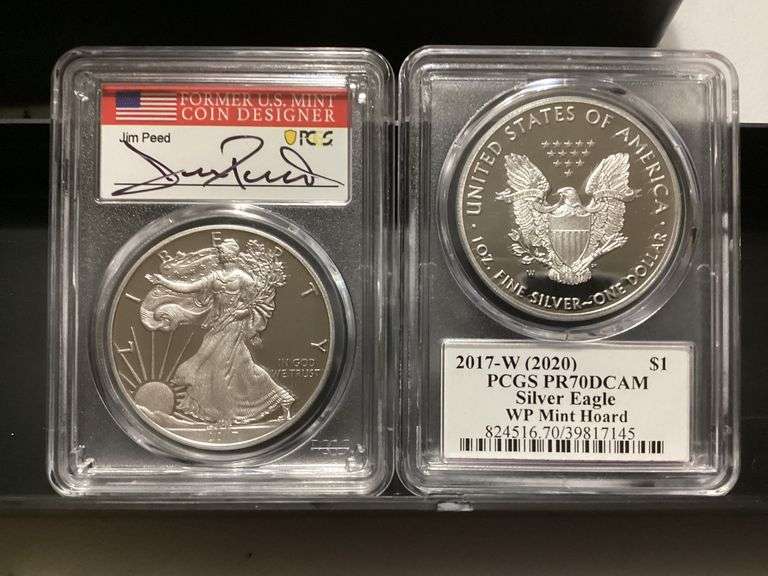 2017-W Silver Eagle PCGS PR70DCAM Jim Peed Signed Labels image