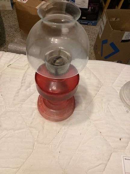 Red Glass Oil Lamp with Shade image