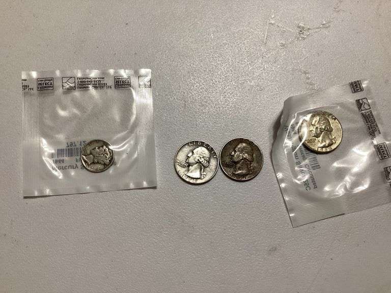 1944 Mercury Dime and 1964 Washington Quarter, Silver Coins image