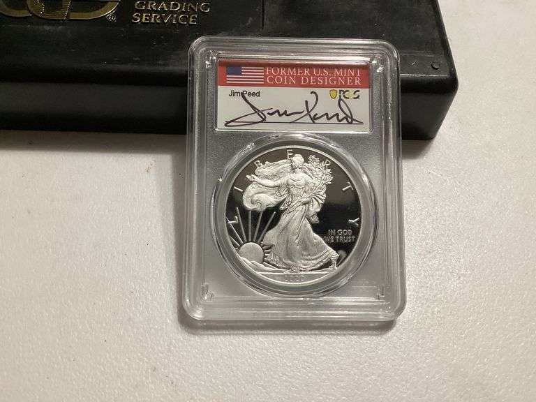 2020-W Silver Eagle PCGS PR70DCAM First Day of Issue Signed Jim Peed image