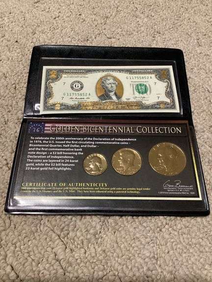 Golden Bicentennial Collection - 2 Dollar Bill and Commemorative Coins image