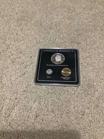 Franklin D. Roosevelt Commemorative Coin Set - Silver Bullion, Dime, and Presidential Dollar image