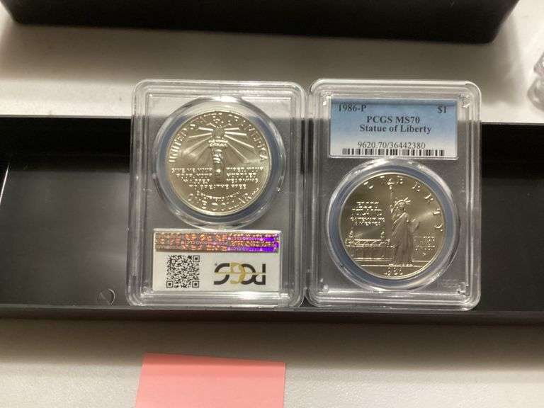 Two 1986 P Statue of Liberty Commemorative Silver Dollars - PCGS MS70 image