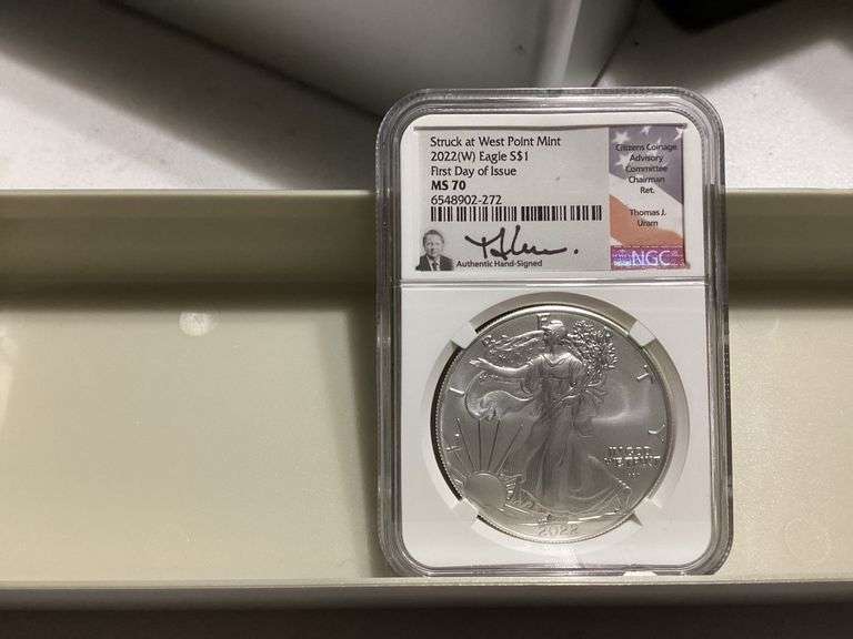 2022 (W) American Silver Eagle $1 NGC MS 70 First Day of Issue Hand-Signed Thomas J. Uram image